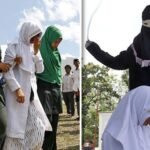 Hukuman berdasarkan hukum syariah - para pelaku perzinahan dicambuk di depan umum di Indonesia